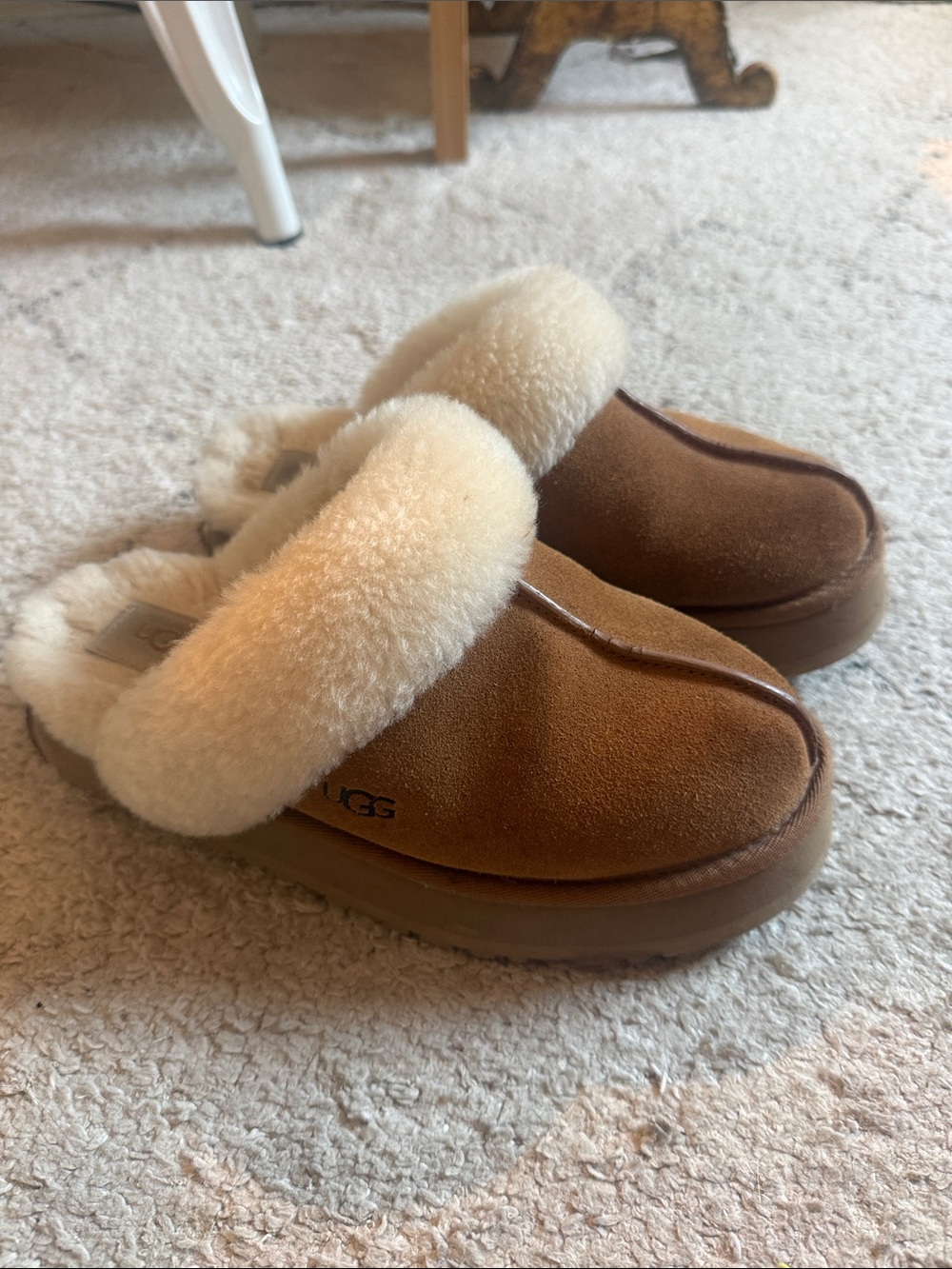 UGG Chestnut Suede Platform Slippers
